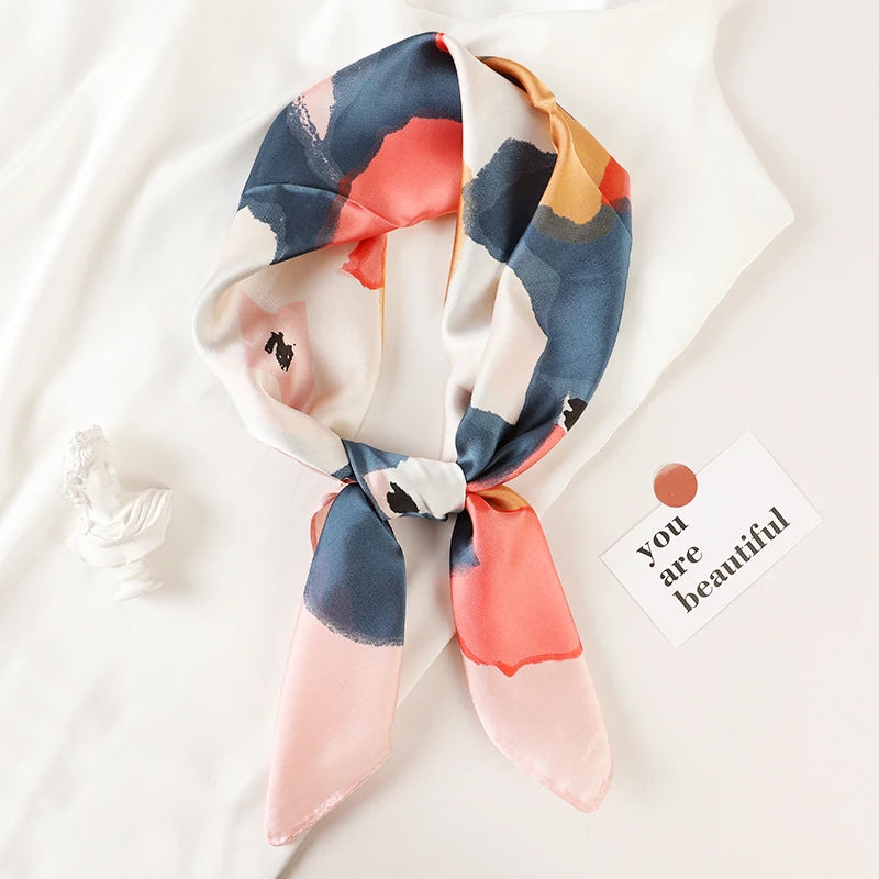 Women's Square Scarf – Luxury Satin Silk, Hair Ribbon, 70x70cm