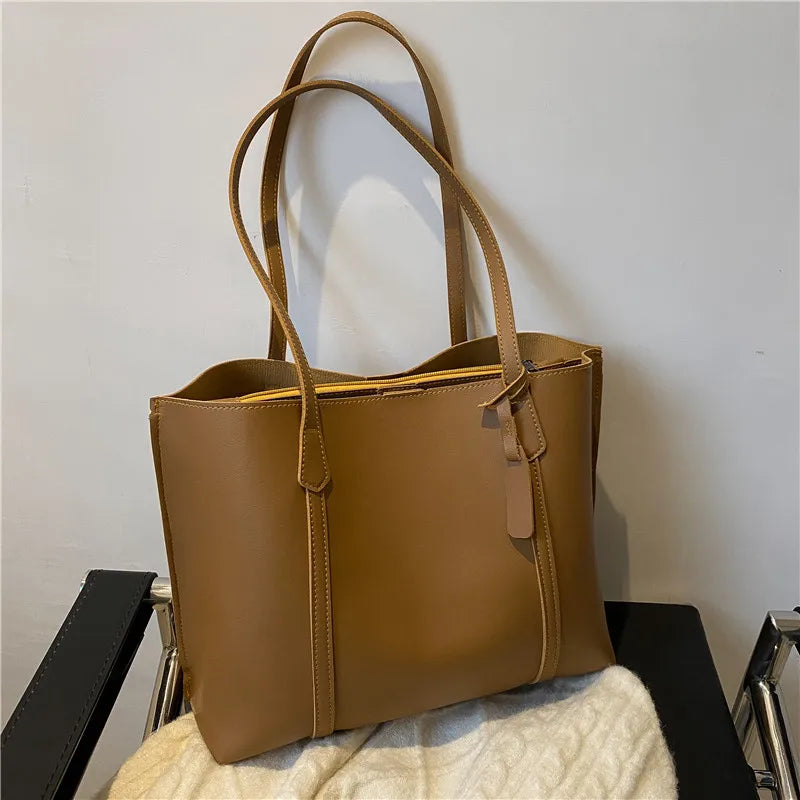 Soft Retro-Style PU Tote Bag