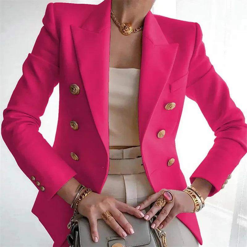 Blazer à Double Boutonnage et Boutons Dorés