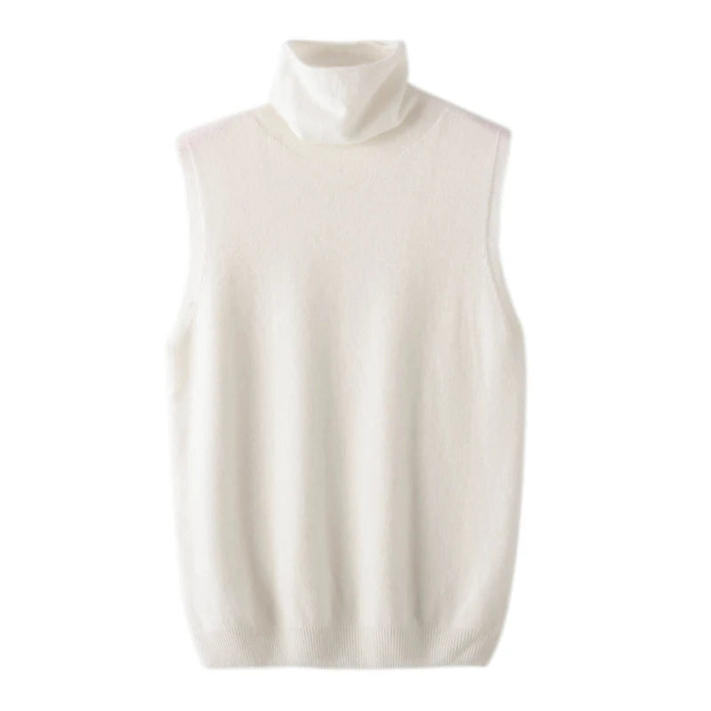 Pull Sans Manches à Col Roulé en Laine Mérinos