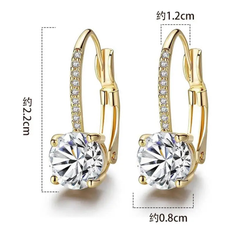 Boucles d'Oreilles Pendantes Argent 925 – Zircon Cubique & Cristal, Plaqué Or 14K, Fermoir Levier