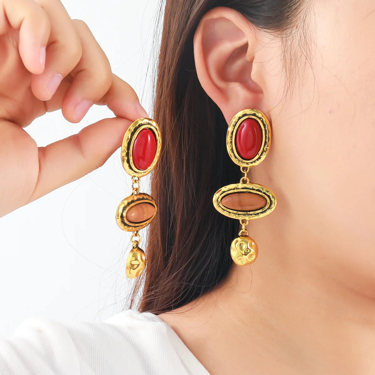Boucles d'Oreilles Pendantes Bohémiennes – Résine & Alliage, Style Vacances Naturel