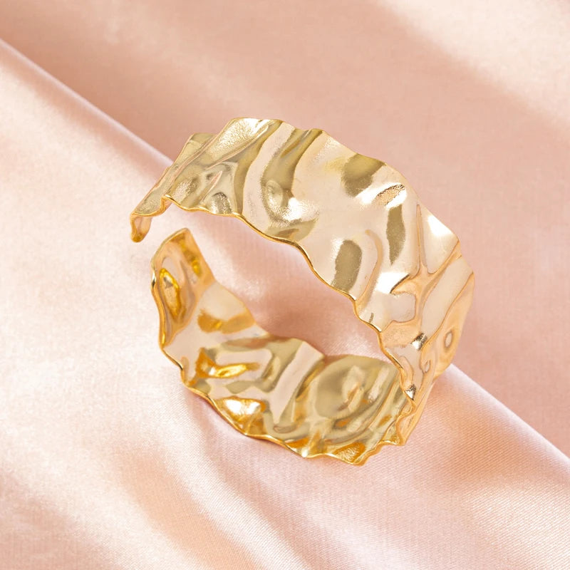 Textured Pattern Bracelet – Flower, Heart or Snake, Gold Stainless Steel, For Women