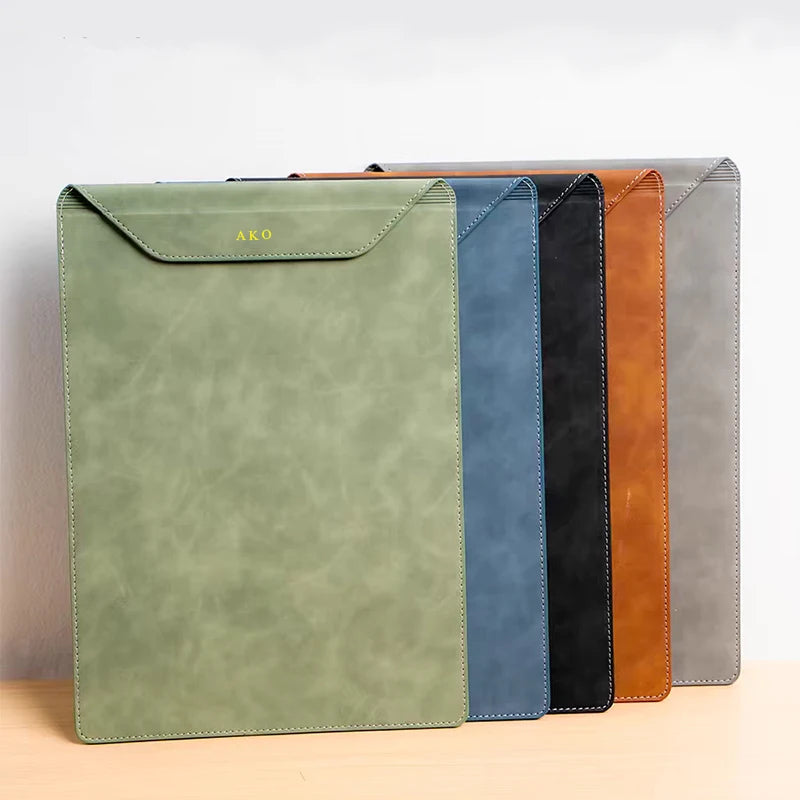 Professional A4 PU leather document holder with clip - Customizable for office and meetings