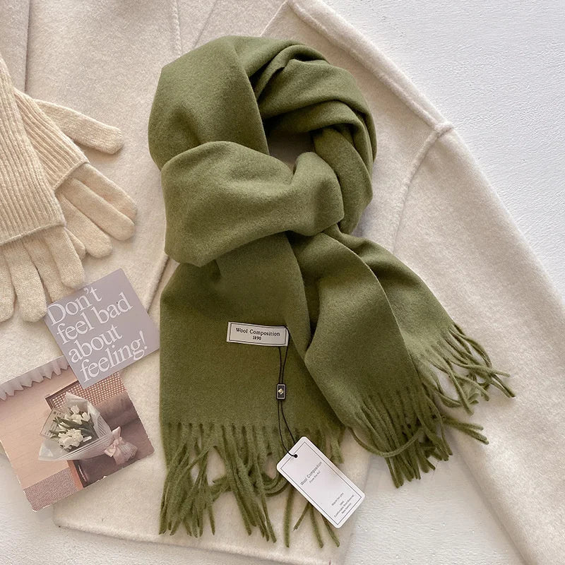 Solid Long Fringed Scarf