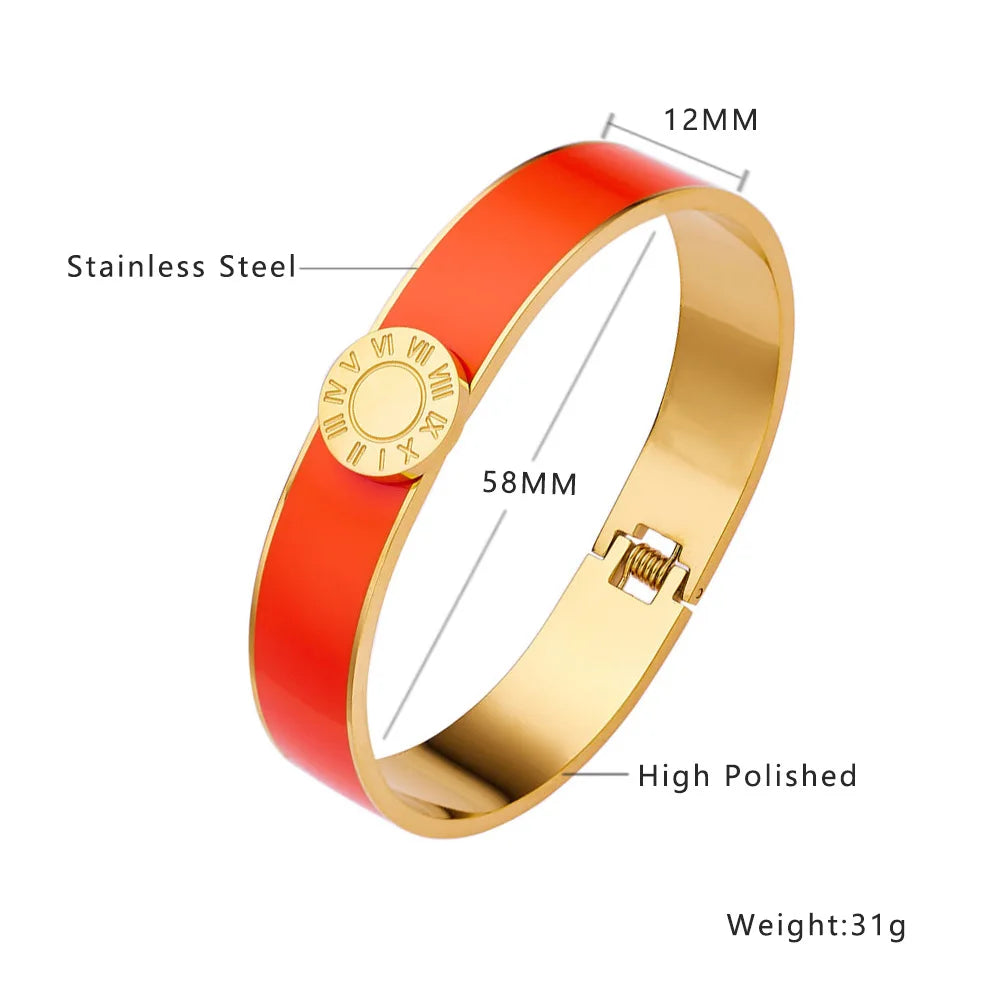 Bracelet Luxe Chiffres Romains – Acier Titane Plaqué Or 18K, Impérméable, Pour Femme