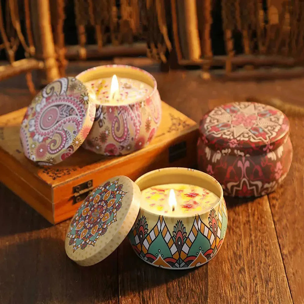 Bougie Aromathérapie Fleurs Séchées – Sans Fumée, Cire de Soja, Cadeau Bain & Yoga