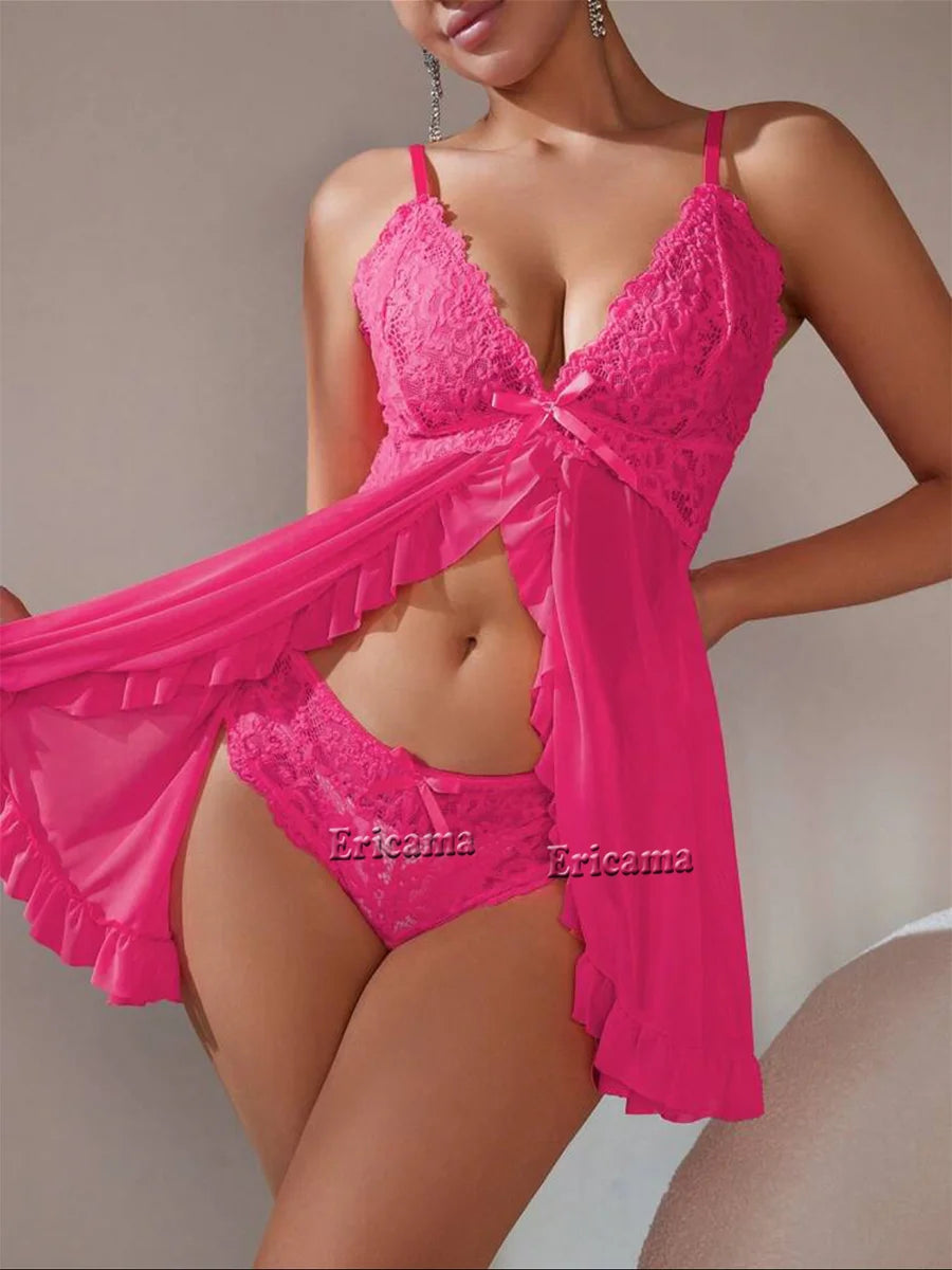 Ensemble Lingerie Sexy – Soutien-Gorge Sans Armature, Bretelles Spaghetti & Body Dentelle
