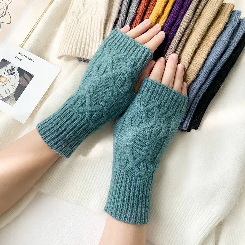 Women's knit fingerless mittens