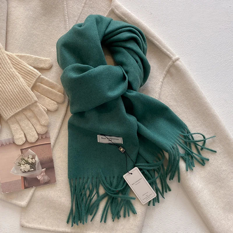 Solid Long Fringed Scarf
