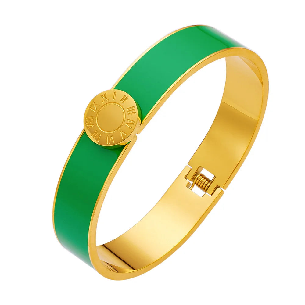 Bracelet Luxe Chiffres Romains – Acier Titane Plaqué Or 18K, Impérméable, Pour Femme