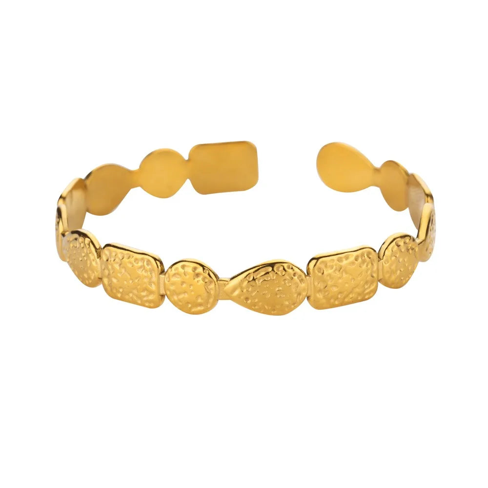 Bracelet Jonc Classique Texturé – Acier Inoxydable Doré, Ouvert, Pour Femme