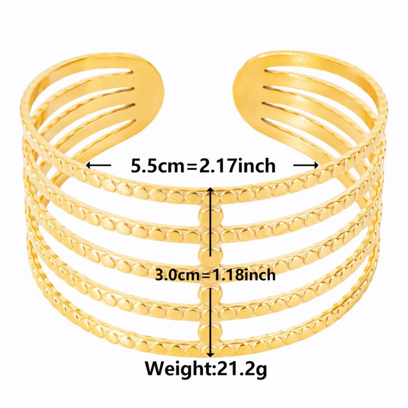Textured Pattern Bracelet – Flower, Heart or Snake, Gold Stainless Steel, For Women