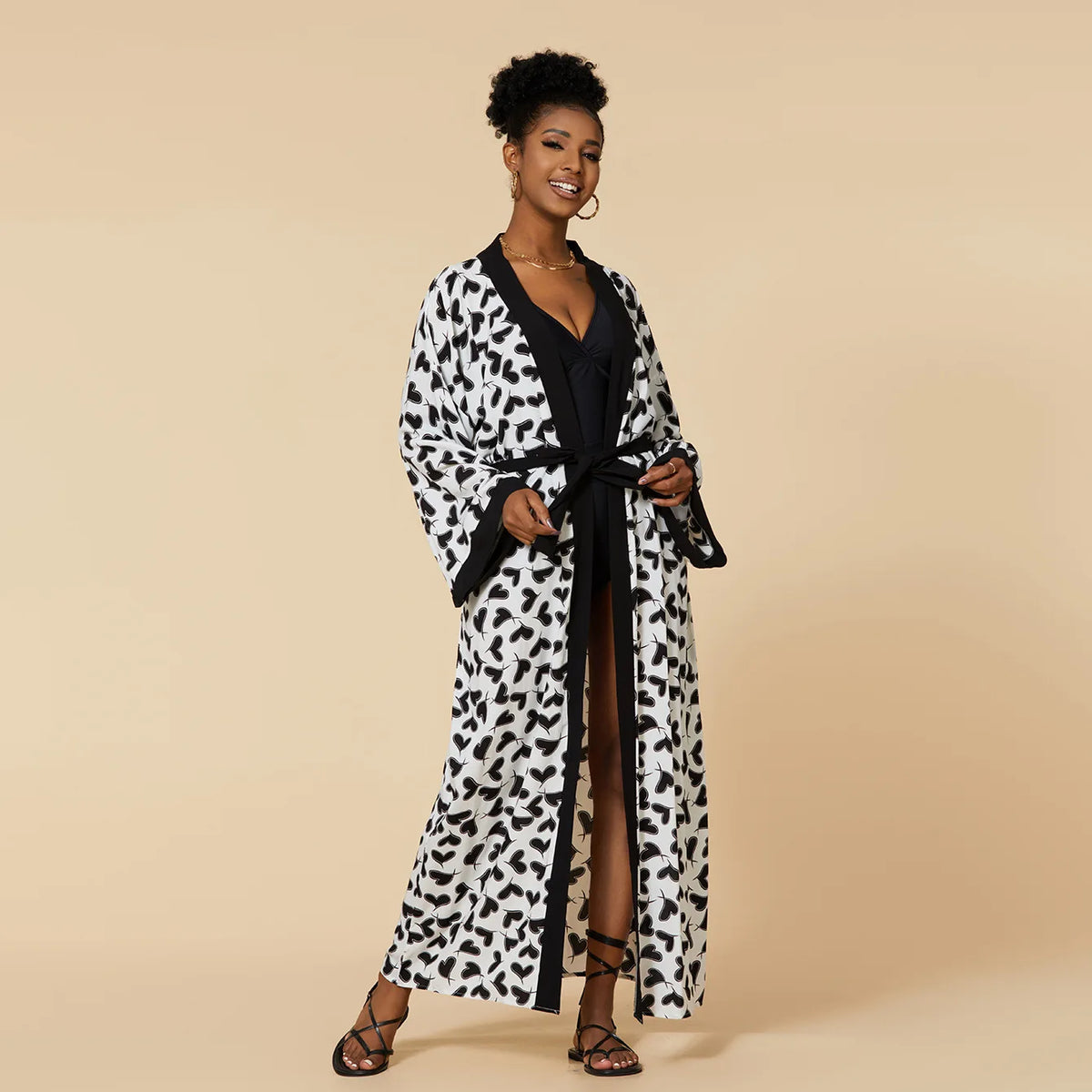 Cache-Maillot Robe Plage Kaftan – Manches Longues, Taille Unique, Style Bohème Été