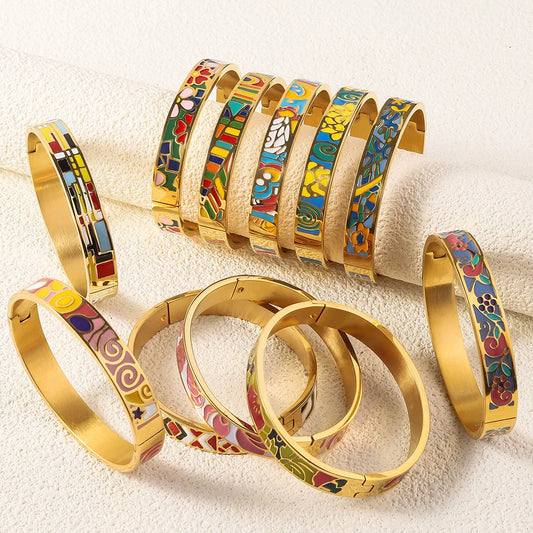 Bracelet  Vintage – Acier Inoxydable Plaqué Or 18K, Ouvert, Style Tendance Pour Femme