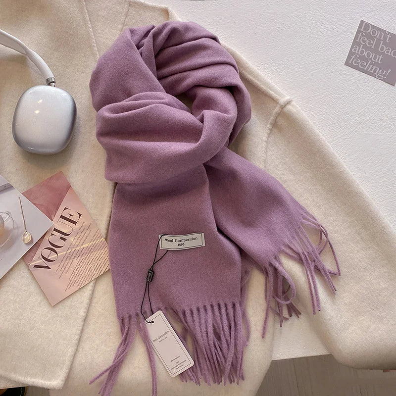 Solid Long Fringed Scarf
