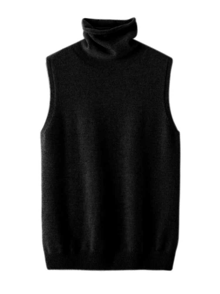 Pull Sans Manches à Col Roulé en Laine Mérinos