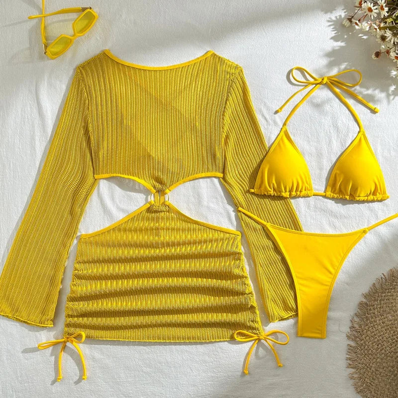 Bikinis Sexy Femme  Ensemble Trois Pièces Maillot de Bain Brésilien Plage Piscine