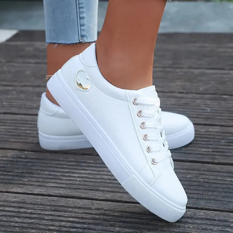 Baskets Femme en Cuir PU Ventilé – Style Sportif Décontracté, Sneakers Basses Slip-On