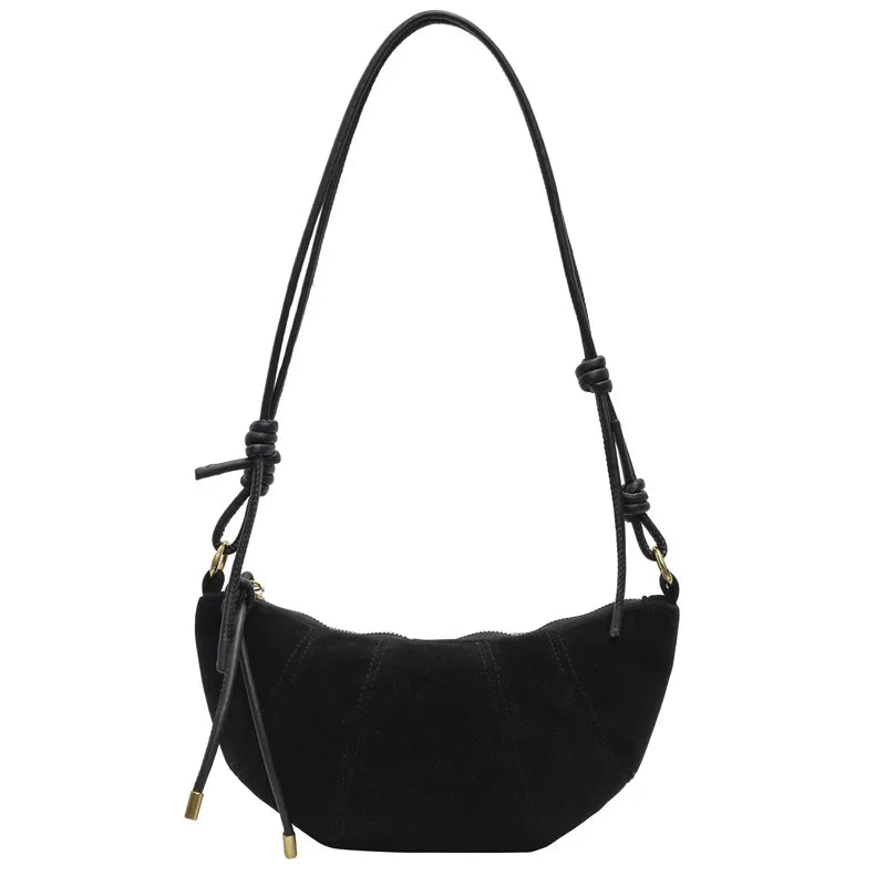 Mini sac croissant en suédine tendance - Design avec cordon et accents dorés