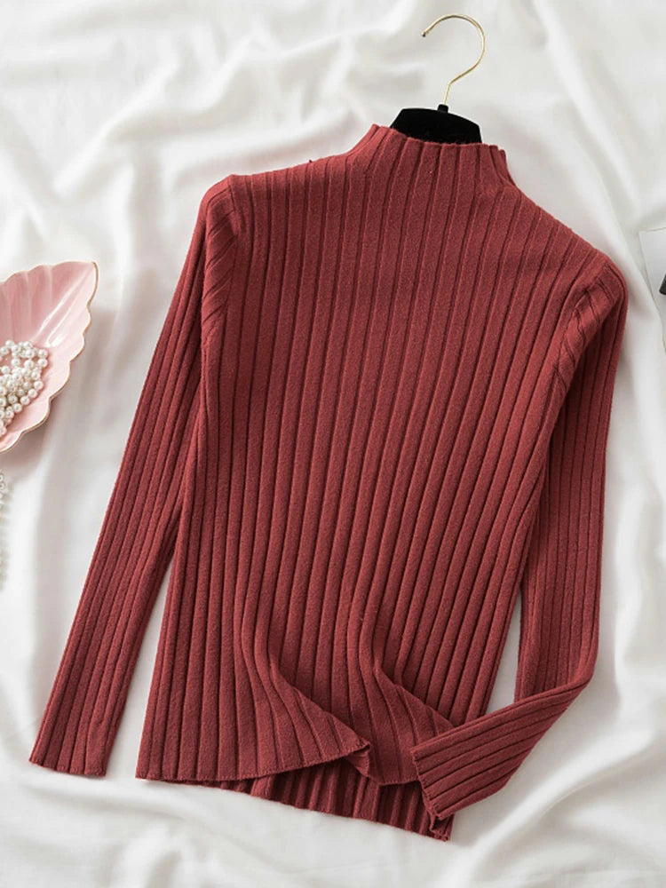 Fitted Ribbed Mock Neck Sweater