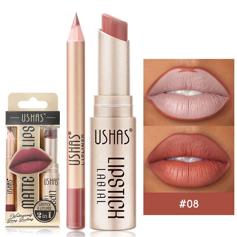 Kit Lèvres 2 Pièces – Liner + Rouge à Lèvres Mat Longue Tenue | 12 Teintes