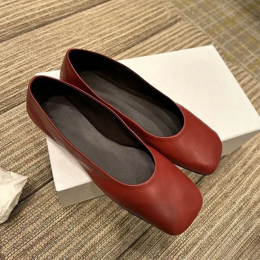 Ballerines en cuir véritable  pour femmes à semelle souple - Chaussures plates Mary Jane à bout carré