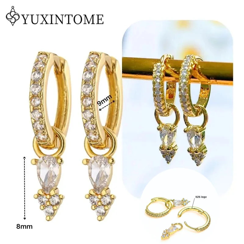 Boucles d'Oreilles Créoles Huggie Argent 925 – Zircon & Cristal, Goutte d'Eau, Certifiées GDTC, 73 Styles