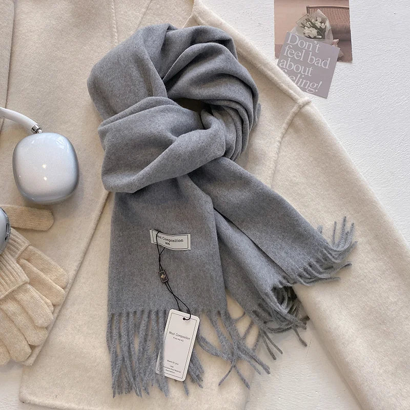 Solid Long Fringed Scarf