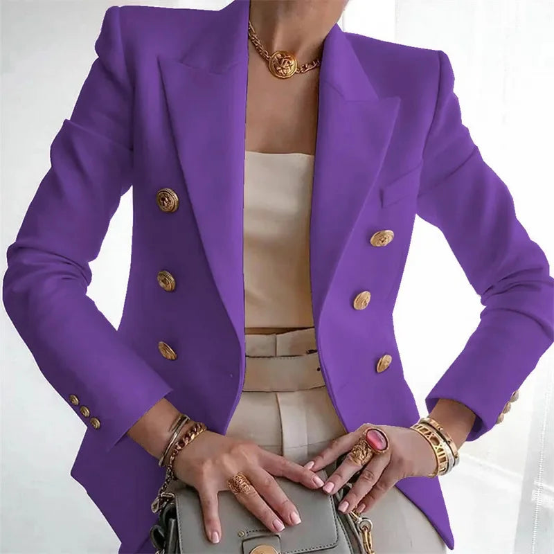 Blazer à Double Boutonnage et Boutons Dorés