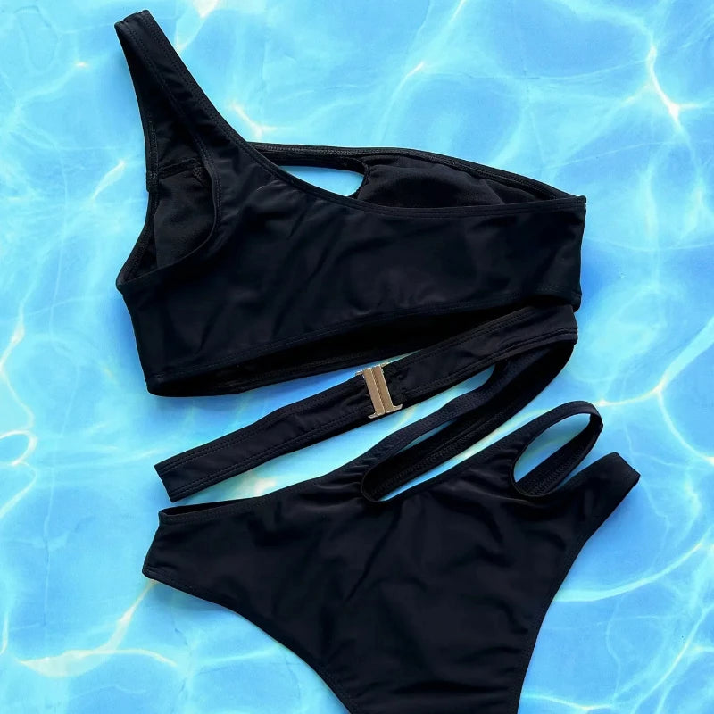 Maillot de Bain Femme Sexy Asymétrique Découpé Une Épaule Monokini