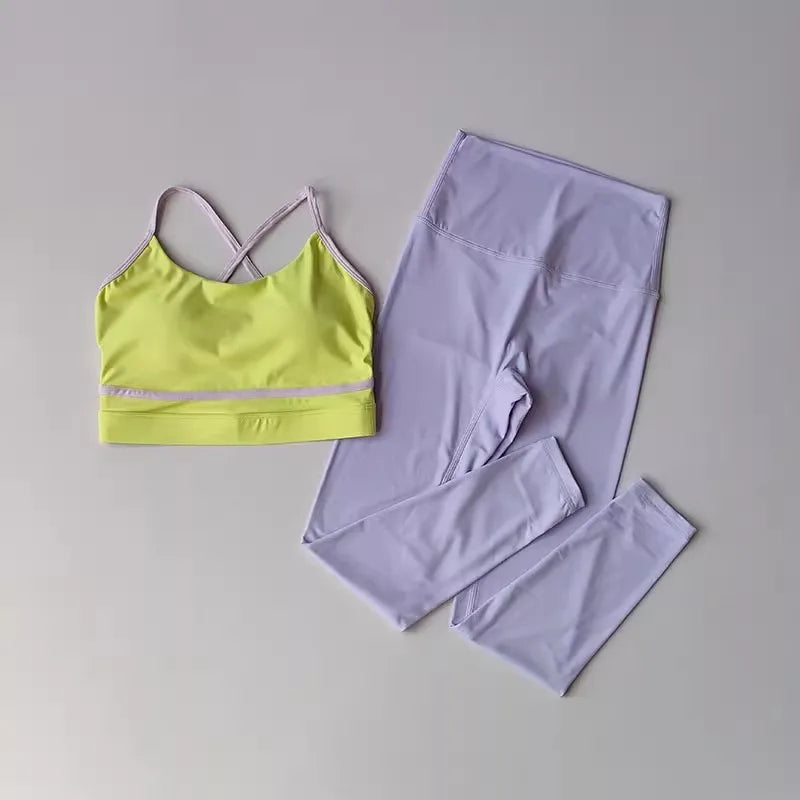 Ensemble Yoga Femme 2 Pièces – Legging Taille Haute & Bra Sport, Gym & Fitness Activewear