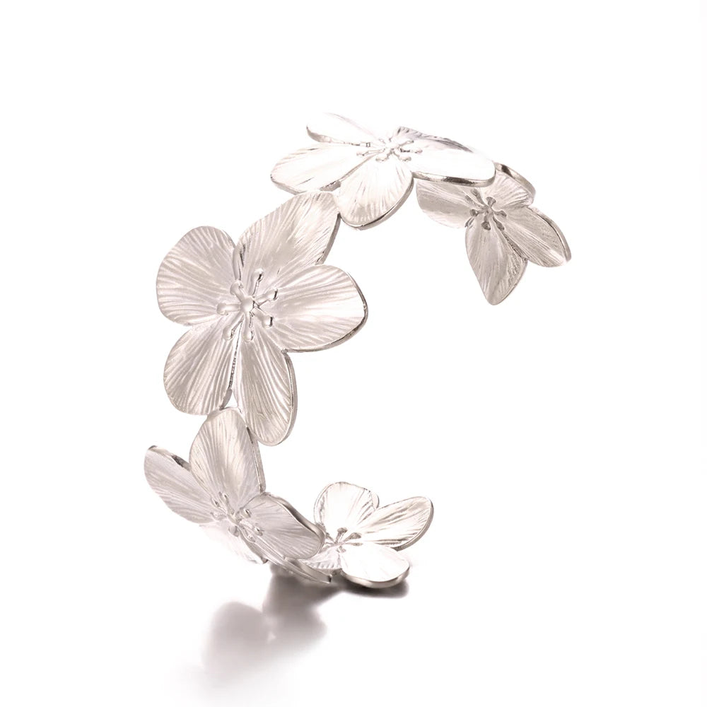Bracelet Jonc Classique Texturé – Acier Inoxydable Doré, Ouvert, Pour Femme