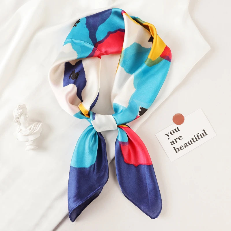 Women's Square Scarf – Luxury Satin Silk, Hair Ribbon, 70x70cm
