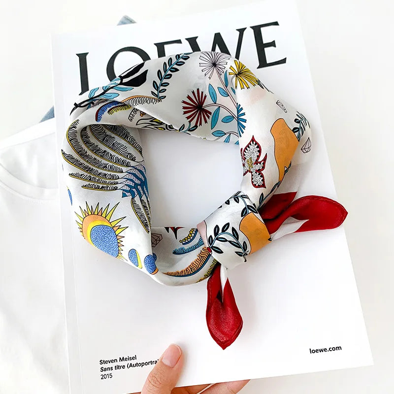 Women's Square Scarf – Luxury Satin Silk, Hair Ribbon, 70x70cm