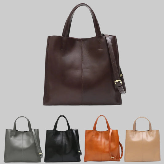 Sac cabas en cuir véritable minimaliste vintage - Grande capacité luxe pour femme