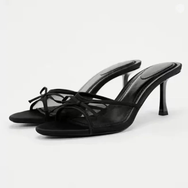 Stiletto Heeled Sandals with Bow - Summer