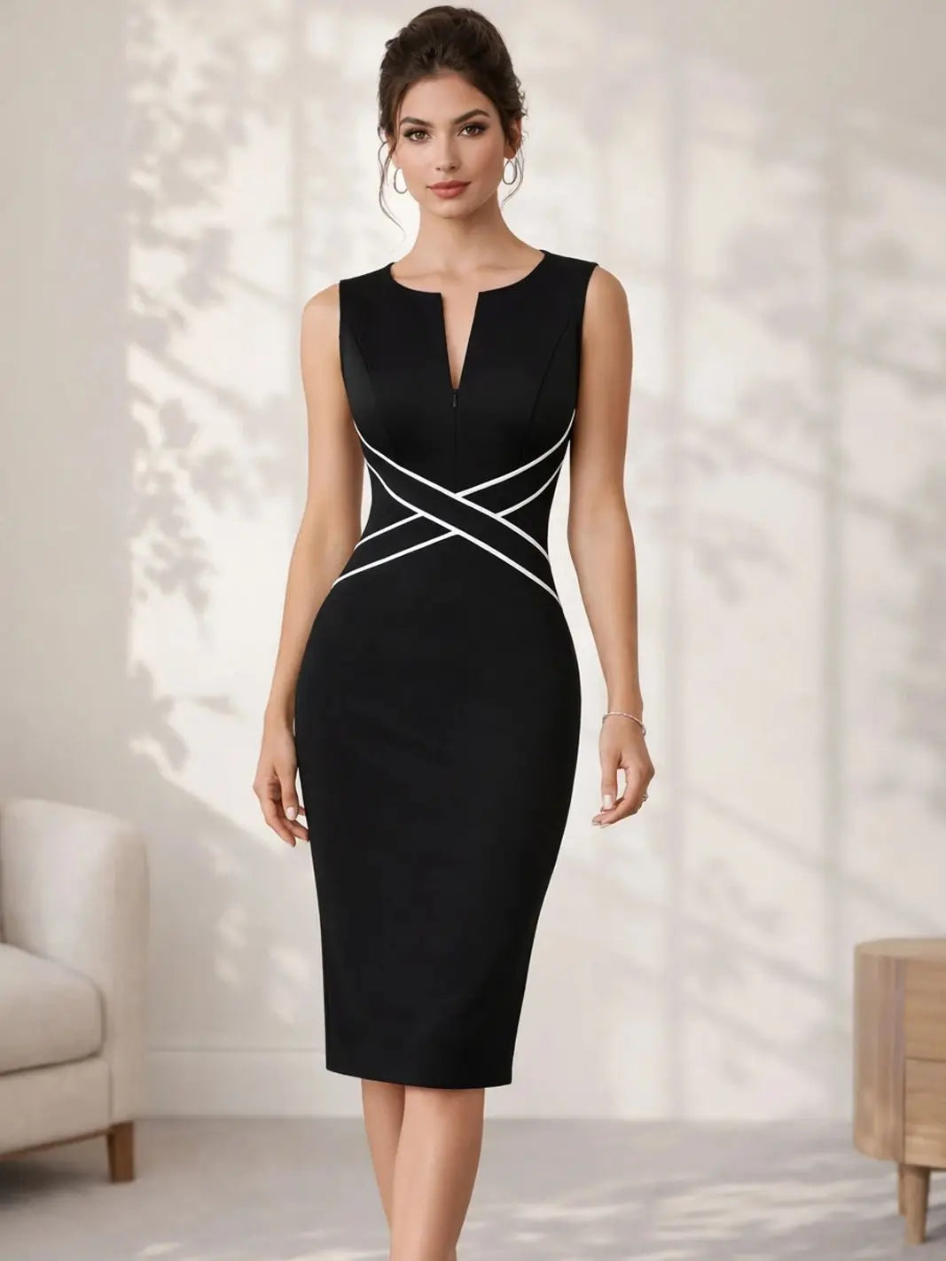 Robe Fourreau Femme Sans Manches – Col Rond, Longueur Genou, Coupe Slim | Style Bureau & Cocktail