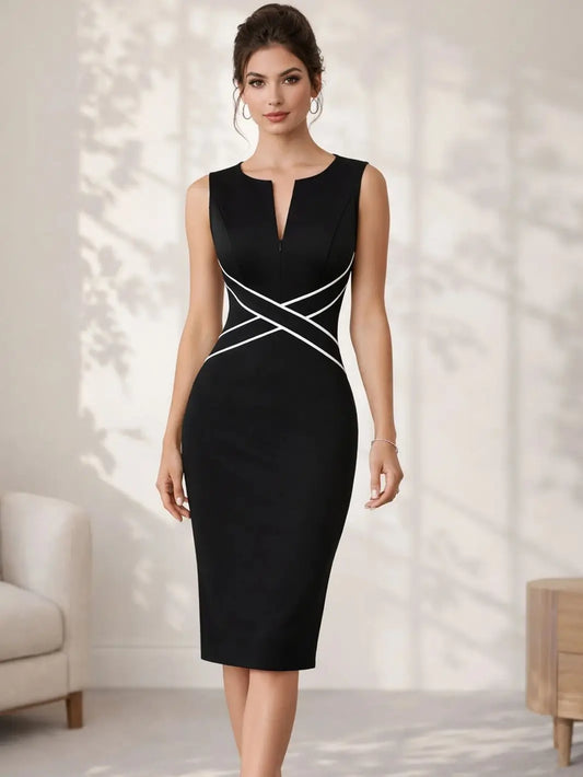 Robe Fourreau Femme Sans Manches – Col Rond, Longueur Genou, Coupe Slim | Style Bureau & Cocktail