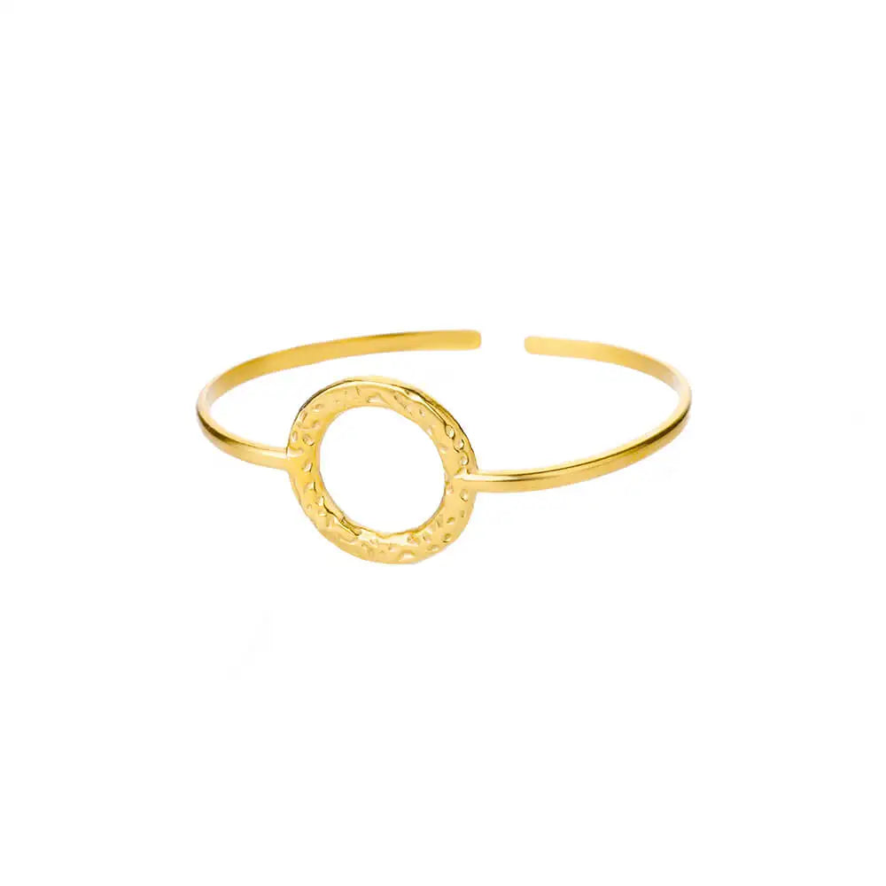Bracelet Jonc Classique Texturé – Acier Inoxydable Doré, Ouvert, Pour Femme