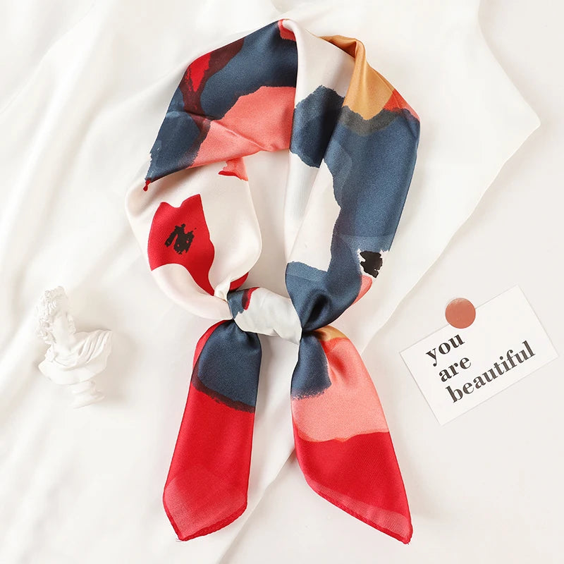 Women's Square Scarf – Luxury Satin Silk, Hair Ribbon, 70x70cm