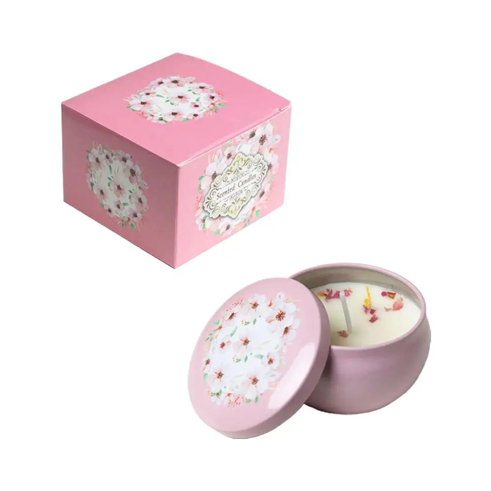 Bougie Parfumée Fleurs Séchées en Cire de Soja – Boîte Rétro, Sans Fumée, Cadeau Anniversaire