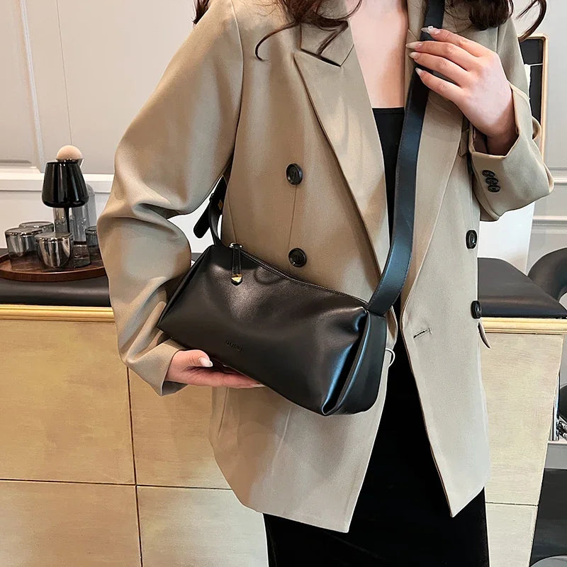 Sac à bandoulière luxe en cuir pu souple pour femme - Sac seau casual avec bretelles ajustables