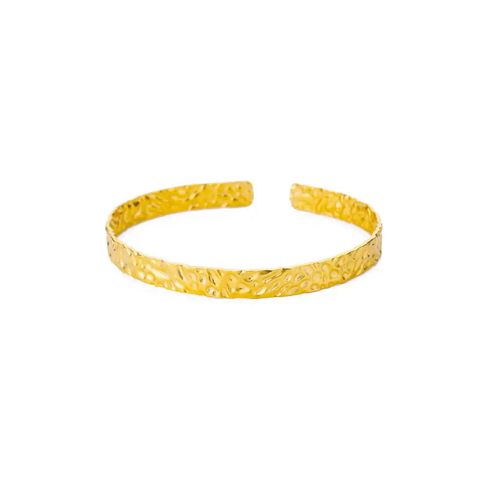 Bracelet Jonc Classique Texturé – Acier Inoxydable Doré, Ouvert, Pour Femme