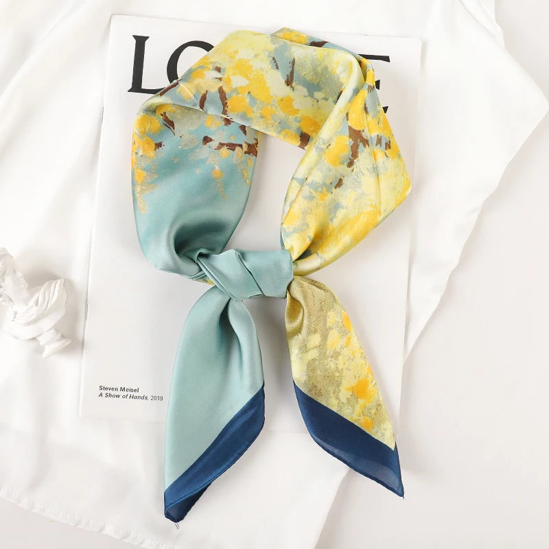 Women's Square Scarf – Luxury Satin Silk, Hair Ribbon, 70x70cm