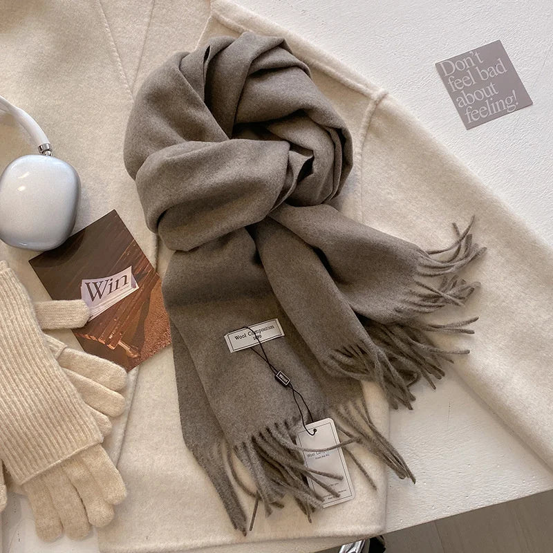 Solid Long Fringed Scarf
