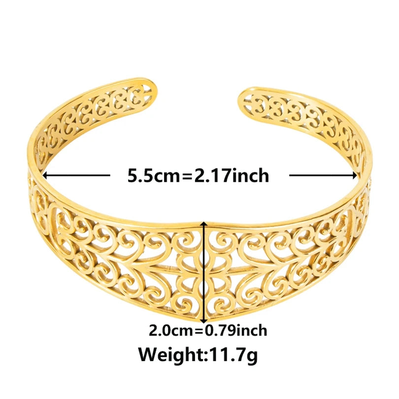 Textured Pattern Bracelet – Flower, Heart or Snake, Gold Stainless Steel, For Women