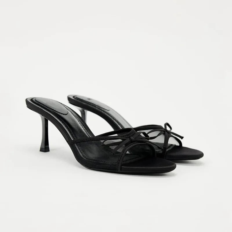 Stiletto Heeled Sandals with Bow - Summer