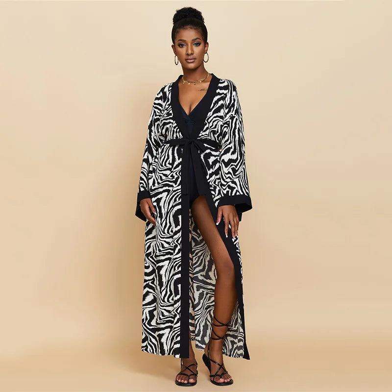 Cache-Maillot Robe Plage Kaftan – Manches Longues, Taille Unique, Style Bohème Été