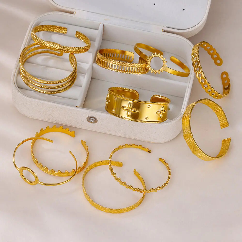 Bracelet Manchette Luxe Doré – Acier Inoxydable, Multicolore, Mariage & Saint-Valentin, Pour Femme